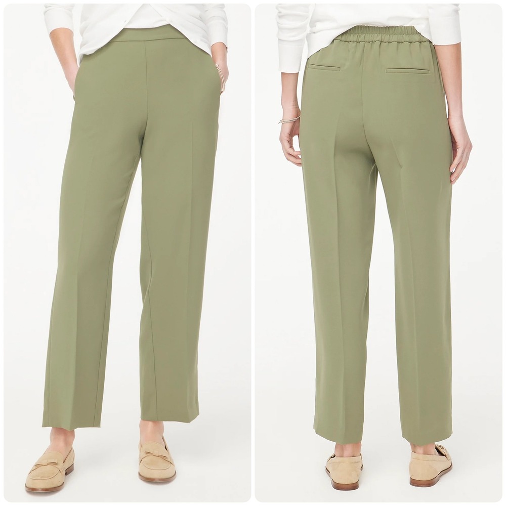 J.Crew Womens Olive Green Wide-Leg Jamie Pant Career Minimalist Trousers Size 10